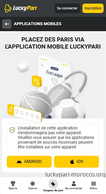 Téléchargement appli LuckyPari