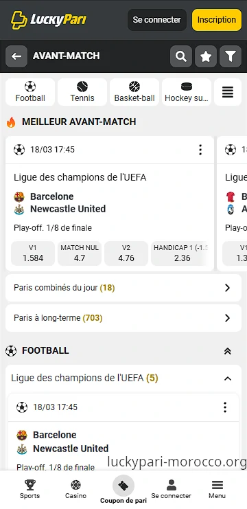 Liste des matchs LuckyPari